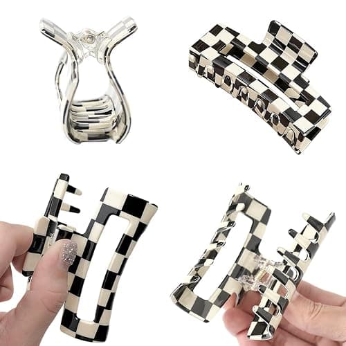 2 PCS Checkered Hair Claw Clips Square Checker Barrettes Cute Non Slip Hair Jaw Clips Strong Hold Rectangle Hair Claw Multicolored Plaid Vintage Check thumbnail 3