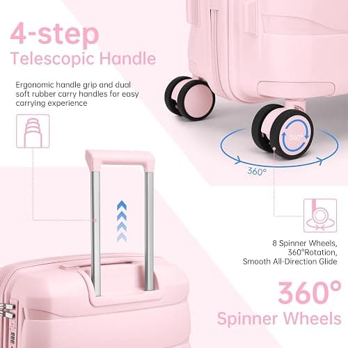 TRIPLAYER Carry On Luggage 22x14x9 Airline Approved, 22 Inch PP Hardshell Luggage Carry-on Suitcase with Spinner Wheels, Carry On Suitcase Set for Women (Pink) thumbnail 3