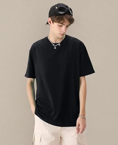 KEEPSHOWING Men's Cotton T-Shirts Oversized Unisex Short Sleeve Crew Neck Loose Basic Tops Solid Athletic Tee thumbnail 7