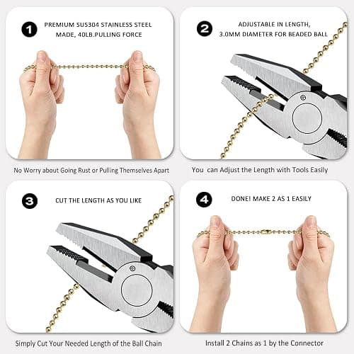 Akahttbn Ceiling Fan Pull Chain Ornaments Extension Chains with Decorative Light Bulb and Fan Cord 13.6 Inches Fan Pull Chain Set For Ceiling Light Lamp Chain (Gold) thumbnail 6