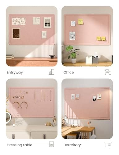 Fluxynara Bulletin Board, 23.6" x 17.5" Cork Board Alternative with 12 Safe Removable Adhesive Tabs, Foldable Felt Pin Board for Home Office, Classroom, Bedroom,Entryway for Walls—Pink thumbnail 7
