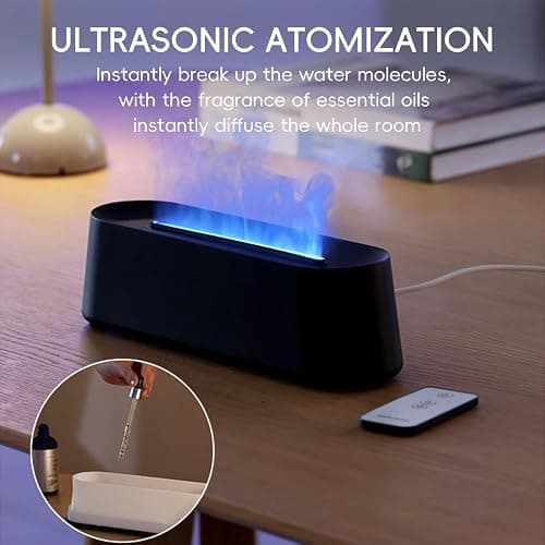 YALEDI Essential Oil Diffuser, Fireplace Fire Flame Aromatherapy Diffuser, 250ml Cool Mist Humidifier, Scent Aroma Diffuser with 7 Colors Light, Remote Control, Timer & Auto-Off for Home, Room (Black) thumbnail 5