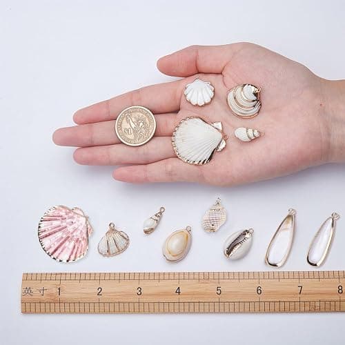 SUNNYCLUE 1 Box 20pcs 10 Styles Natural White Cowrie Seashells Charm Conch Shells Plated Charms Summer Ocean Sea Charm for Jewelry Making Charm Necklace Bracelet Earring Making thumbnail 4