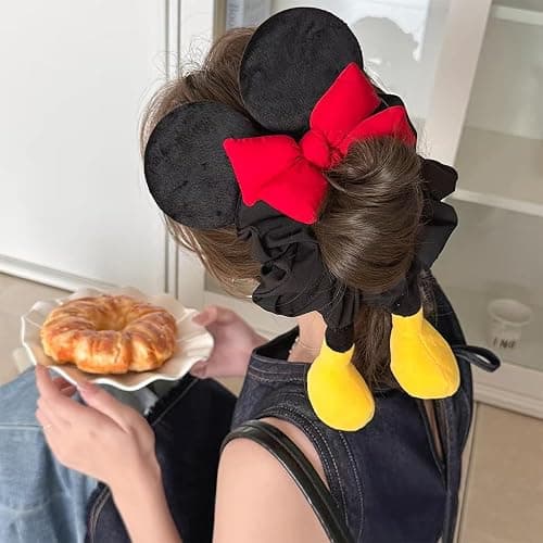 Ouliget Large Satin Scrunchies,Cute Oversized Flower Hair Bands for Girls Women,Creative Hair Ties Ponytail Decorative Headwear for Christmas Party Decoration (Ear red bow) thumbnail 6