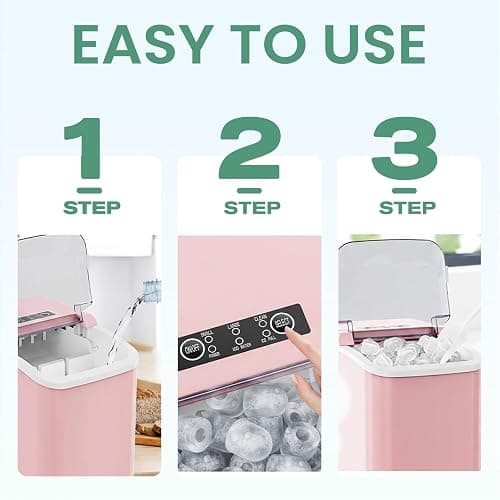 NEWBULIG Ice Makers Countertop with Handle, Portable Ice Machine, 9 Bullet Ice Cubes in 6 Mins, 26lbs in 24Hrs, Auto-Cleaning, with Basket and Scoop, for Home, Kitchen, RV, Camping,Light Pink thumbnail 4
