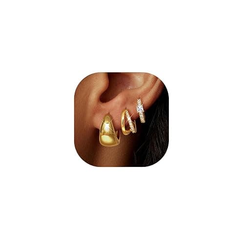 LOYALLOOK 3Pairs Gold Hoop Earrings Set for Women Trendy Huggie Hoop Earrings Stacks for Multiple Piercing 14K Gold Plated Chunky Hoop Earrings Set Hypoallergenic Cartilage Earring Lightweight - Image 1