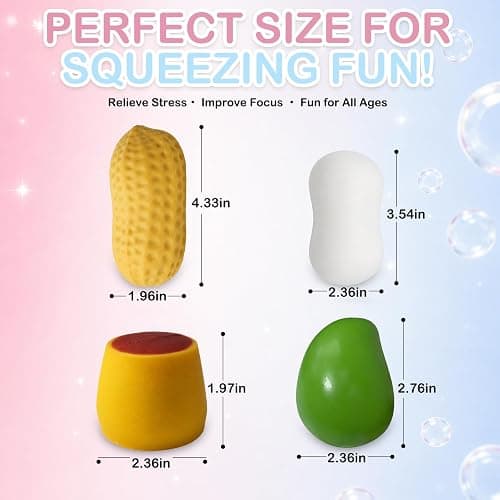Tyarcox 4 Pack Crunchy Squishy Stress Ball, Mango Pudding Peanut & Soap Block Flake Filled ASMR Fidget, Moldable Sensory Squeeze Gift with Premium Box, Party Favors & Gifts thumbnail 2