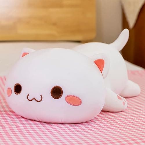 FUYU Cat Stuffed Animals, Soft Cat Plush Pillow Kawaii Kitten Stuffed Animal Toy Gifts for Kids Boys Girls Room Decor (White Round Eyes,15in/37cm) thumbnail 4