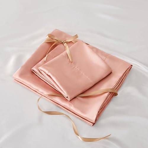 BEDELITE Satin Sheets Full Size Bed Set, Luxury Soft Coral Pink Silky Sheets for Hair and Skin, Similar to Silk Bed Sheets Set 4 Pieces with 1 Deep Pocket Fitted Sheet, 1 Flat Sheet, and 2 Pillowcases thumbnail 7