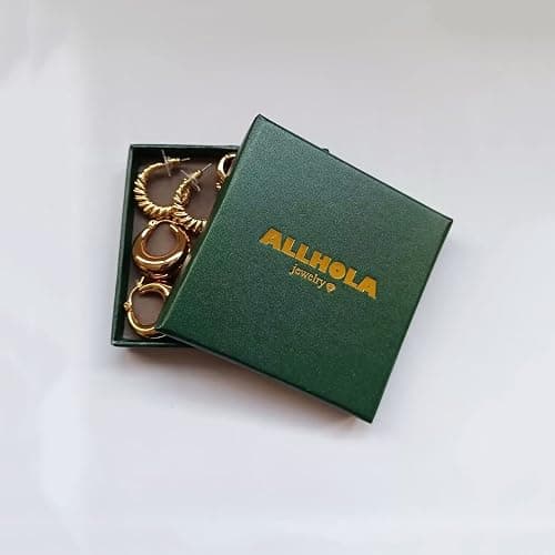 6 Pairs 14K Gold Plated Hoop Earrings for Women Lightweight Chunky Hoop Earrings Multipack Hypoallergenic, Thick Open Twisted Huggie Hoops Earring Set Jewelry for Gifts. thumbnail 8