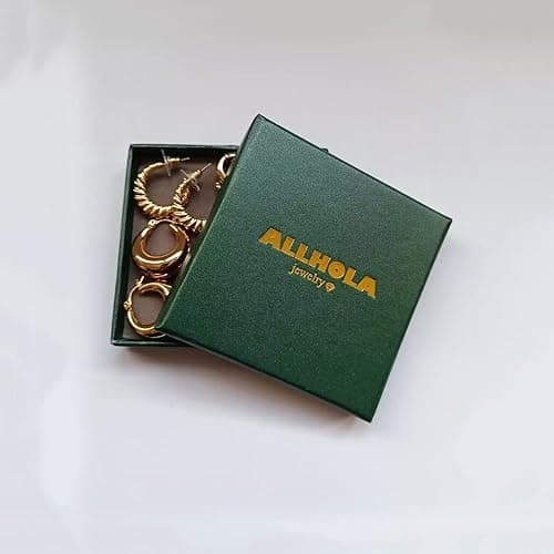 6 Pairs 14K Gold Plated Hoop Earrings for Women Lightweight Chunky Hoop Earrings Multipack Hypoallergenic, Thick Open Twisted Huggie Hoops Earring Set Jewelry for Gifts. thumbnail 8