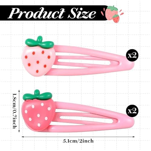 Ymapinc 4Pcs Strawberry Hair Clips for Women Girls – Pink Cute Hair Accessories, Kawaii Plastic Snap Barrettes for Teens, Kids, Party Gifts thumbnail 2