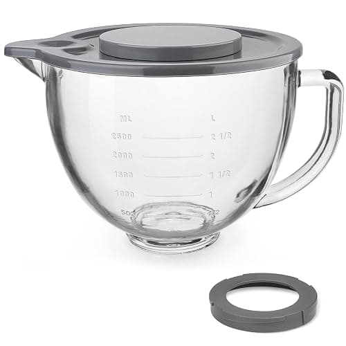 Glass Mixing Bowl Accessory 5 Quart - Compatible with KitchenAid 4.5 and 5 Quart Tilt-Head Stand Mixers (With Lid & Lock Ring) - Image 1