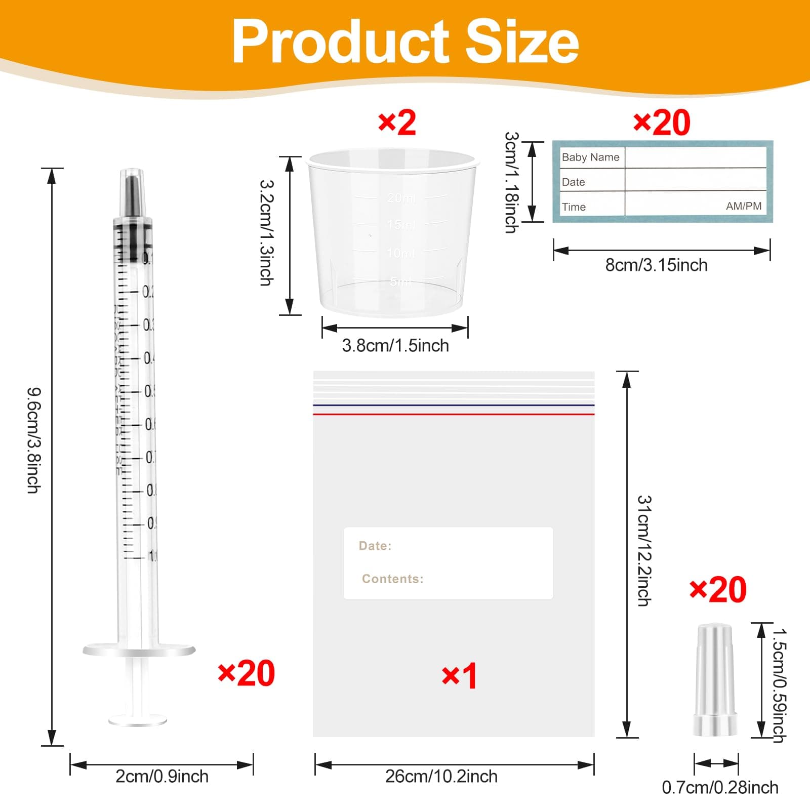 20 Pcs Colostrum Collection Kit,1ml Colostrum Syringe with Protective Cap,Breast Milk Collector Breastfeeding with 2 Measuring Cup and 20 Stickers,Colostrum Harvesting Kit for Breastfeeding (# 1ml) thumbnail 2