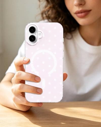 Feams for iPhone 16 Case [Compatible with Magsafe] Slim Shockproof Protective TPU Phone Cover for iPhone 16 6.1" Women Girls, Pastel Pink Polka Dot thumbnail 8