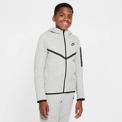 Nike Sportswear Tech Fleece Big Kids' Full-Zip Hoodie (HV5867-063, Dark Grey Heather/Dark Grey Heather/) Size Medium thumbnail 2
