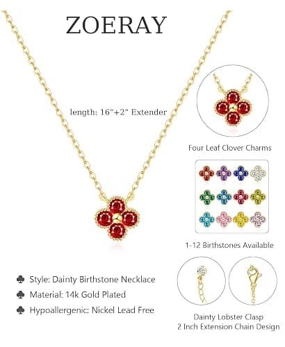 ZOERAY Birthstone Necklace for Women Non Tarnish 14K Gold Plated Four Leaf Clover Necklace Dainty Gold Choker Necklaces for Women Trendy CZ Emerald Pendant Necklace Jewelry Birthday Gifts for Women thumbnail 5