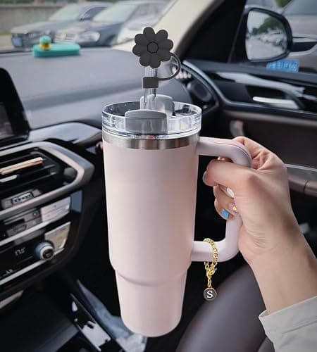 Stanley Cup Accessories, 1pc Flower Stanley Straw Cover Silicone Straw Topper for Stanley 30&40 oz Tumbler with Handle and 1pc Initial Letter Charm for Stanley Cup (Letter S) thumbnail 5