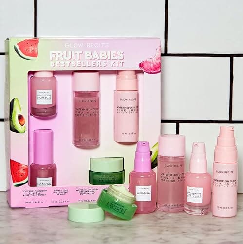 Glow Recipe Fruit Babies Skincare Kit - Gift Set with Retinol Eye Cream, Oil Free Face Moisturizer, BHA PHA Facial Toner, Hyaluronic Acid Serum & Niaciniamide Dew Drops Serum thumbnail 3