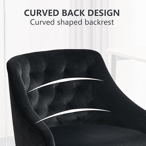 MOJAY Velvet Office Swivel Chair, Vanity Chair, Fabric Desk Chair, Pretty Fancy Chair, Gold Office Chair for Girls, 360°Swivel Height Adjustable Reception Chair (Black) thumbnail 9