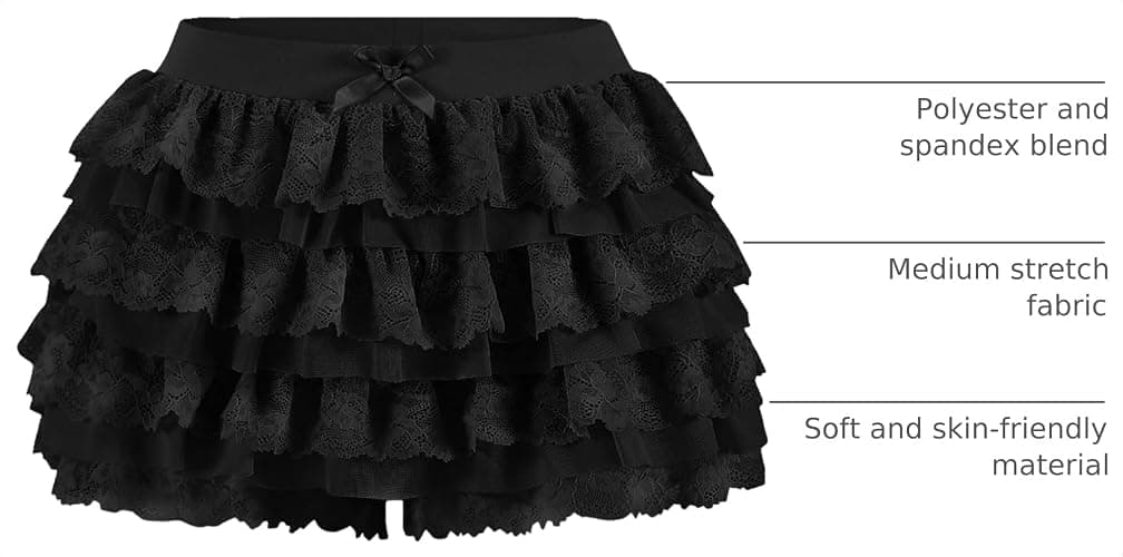 Women Y2K Lace Multi-Layered Bloomers Lolita Ruffle Shorts Cute Mini Skirt | Tiered layers, elastic waist, pumpkin pants, for rave party/country concert/festival thumbnail 4