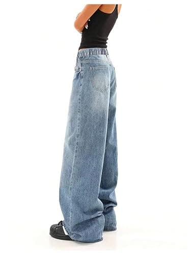 SweatyRocks Girl's Wide Leg Denim Pants Elastic Waist Loose Y2K Jeans Long Trousers thumbnail 2