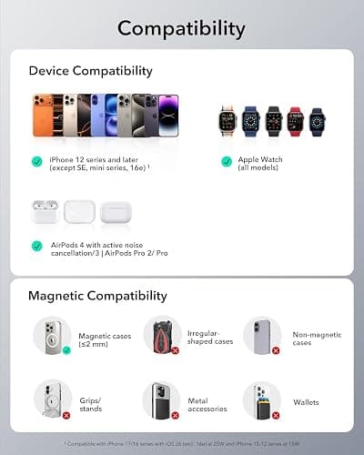 ESR Station de Charge 3-en-1, Certifiée Qi 2.2, 25 W, MagSafe, avec CryoBoost, pour iPhone 16/15/14/13/12, AirPods, Apple Watch, Noir thumbnail 7