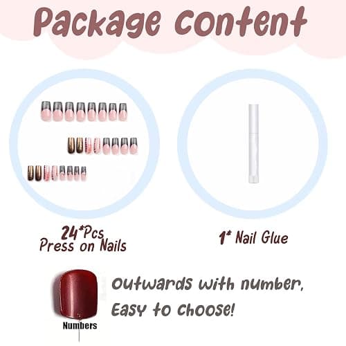 BABALAL Square Press-on Nails - Long Fake Nails with French Tip, Glue-on with 3D Water Wave Designs, Squoval Tips - 24pcs Set of Brown Chrome Acrylic False Nails Y2k Style for Women and Girls thumbnail 6