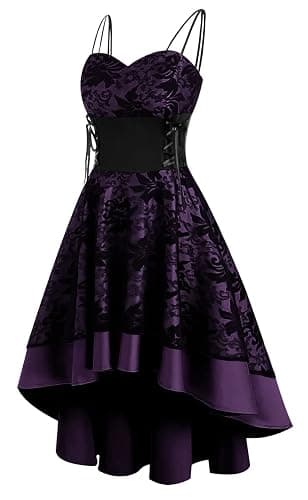 Women’s Vintage Steampunk Dress Spaghetti Strap Bandage Dresses Floral Lace High Low Dress Lolita Halloween Costumes - Image 1