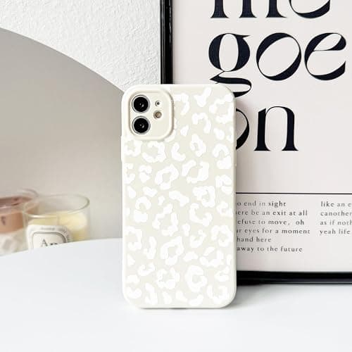 NITITOP Compatible with iPhone 12 Case Aesthetic Cute Leopard Print Pattern for Women Girls Men Trendy Slim Fit TPU Bumper Silicone Shockproof Full Camera Protection Cover - White thumbnail 7