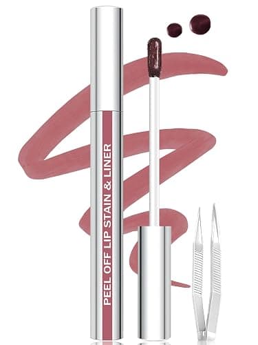 QCMME Lip Stain Peel Off Lip Liner Stain with Tweezer, Long Lasting Matte Lip Tint Tattoo, Highly Pigmented Color Lip Makeup, Waterproof Lipstick, Transfer-proof Lipstain for Women, Rose Pink - Image 1