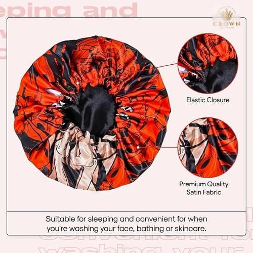 Anime Bonnet with Elastic Soft Band Adjustable Women and Men Silky Bonnets for Sleeping Comfortable Satin Fabric, Red Skna thumbnail 3
