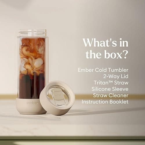 Ember Cold Tumbler 16 oz – Insulated Glass Iced Coffee Cup with Straw & Spill-Proof Lid, Keeps Drinks Cold, Eliminates Condensation, Modern Double-Wall Design, Sandstone thumbnail 9