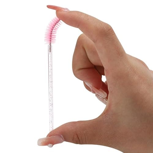 100 Pcs Disposable Mascara Wands, Crystal Eyebrow Spoolies Brush for Eyelash Extensions, Pink Lash Brushes with Container thumbnail 5