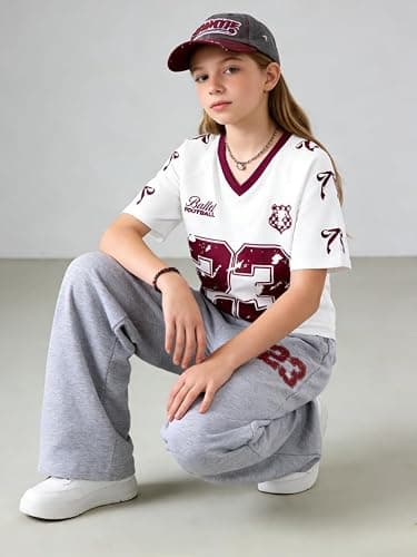 Azmxynol Tween Girls Clothes Short Sleeve Graphic T-Shirt Top + Sweatpant 2 Piece Outfit Set, Size 7-15Years thumbnail 4