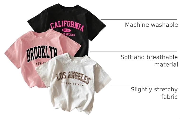 RoseSeek Girl's 3 Packs T Shirts Set Letter Graphic Tees Summer Tee Shirt | Short Sleeve, Crew Neck Shirts, Girls Graphic Tees, Cute Shirts for Girls thumbnail 4