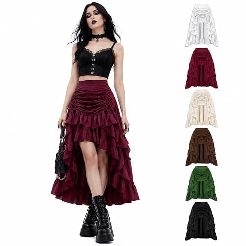 Xiaojmake Women Medieval Renaissance Dress Ruffled Pirate Skirt High Low Steampunk Gothic Maxi Skirts Victorian Ruffled Skirt - Image 1