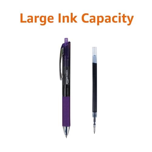 Amazon Basics Retractable Gel Pens, Fine Point 0.7mm, Smooth Writing, Assorted Colors, 12-Pack thumbnail 6