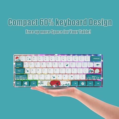 MIHIYIRY 60% Wired Gaming Keyboard, 61 Keys SK Mechanical Keyboard, RGB Backlit Compact Gaming Keyboard Red Switch PC(Coral Sea) thumbnail 3