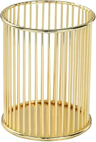 JESANWOO Gold Metal Pen Holder with Open-Grid Design – Stainless Steel Desk Organizer for Pens, Makeup Brushes & Pencils – Breathable, Rustproof, 3x3x3.9 Inch – Home Office, Vanity & Bathroom - Image 1