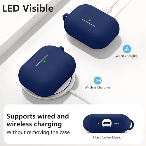 Lerobo for AirPods Pro 3 Case,Durable Soft Silicone Cover, Midnight Blue | with Keychain Accessories for Women Men,for Apple AirPods Pro 3rd Generation 2025,360° Protection,Scratch-Proof,LED visible thumbnail 3