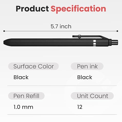 Sooez 12 Pack Bulk Pens Ballpoint, Retractable Black Ink Pens for Smooth Writing, Quick Dry Ball Point Pens Black, Medium Point 1.0mm Fidge Pens for Journaling, Office Supplies for Nurse, Note Taking thumbnail 2