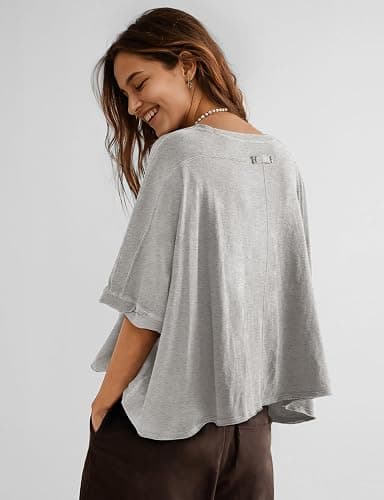 UEU Womens Summer Oversized Tops Casual Loose Crop T Shirts Crewneck Basic Boxy Tee Shirt Trendy Outfits Blouse thumbnail 5