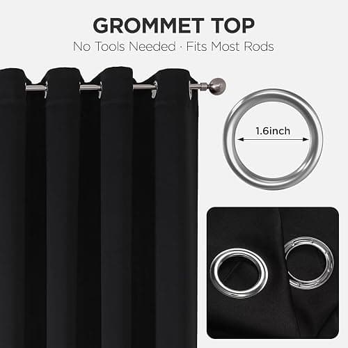 Joydeco Blackout Curtains 90 Inches Long,Curtains 2 Panels Set Thermal Insulated Length Curtains& Drapes 2 Burg, Room Darkening Grommet Drapes for Living Room Bedroom Window (Black, W52 x L90 Inch) thumbnail 4