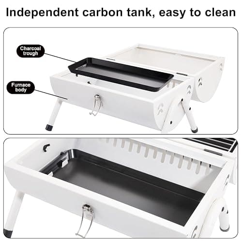 Supernal Tabletop Charcoal BBQ Grill,Portable Charcoal Grill,Small Folding Tabletop Grill for Outdoor Cooking Camping,Picnics,Backyard,Balcony-White,2 Carbon Tank,2 Baking Net,1 Baking Pan thumbnail 7