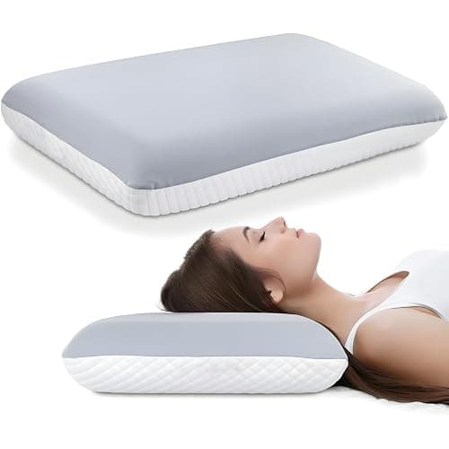 Syekcl Memory Foam Pillow Queen Size, Cooling Orthopedic Bed Pillow for Sleeping – Medium Firm Neck & Shoulder Support, Double-Sided Design for All Seasons, Washable Cover (White & Gray) - Image 1