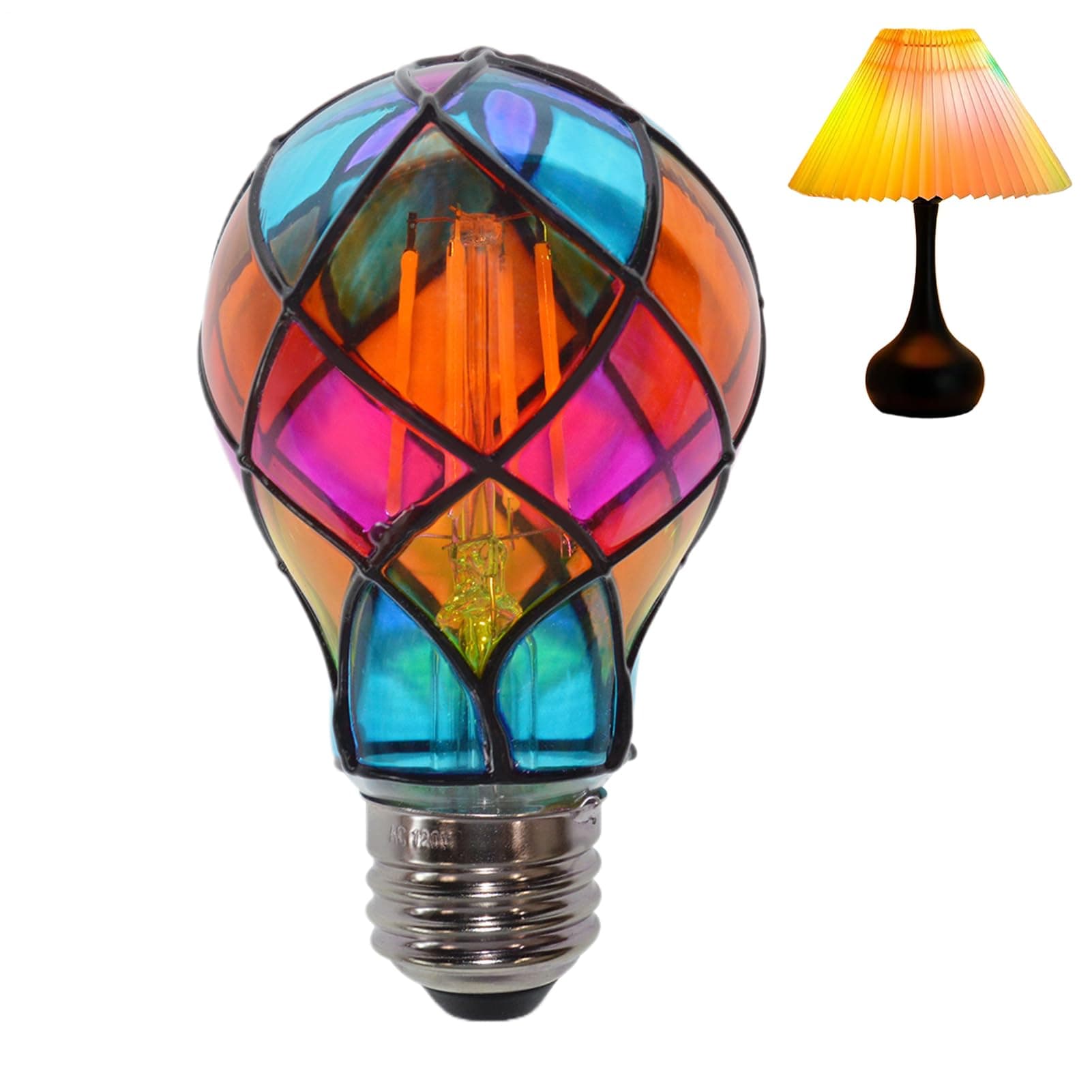 Stained Glass Light Bulbs - E26 4W 120V Colorful LED,Hand Painted Lamp,For Indoor Home Room Night Table Lamp Garden Balcony Party Halloween Christmas thumbnail 9