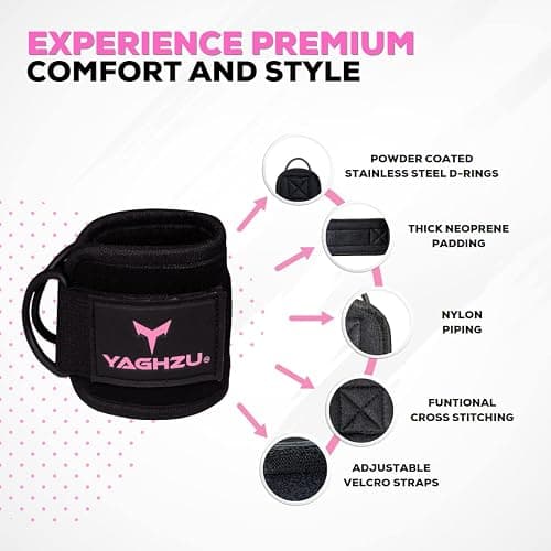 YAGHZU Ankle Straps for Cable Machines Women - Adjustable Gym Ankle Strap for Cable Machine, Neoprene Padded Cable Straps, Durable Leg Strap with Cable Cuff, Glute Kickback Ankle Strap with D Rings thumbnail 6