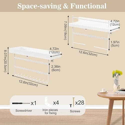 Lolalet Hanging Jewelry Organizer Wall Mount with Earrings, Bracelets, Necklaces Hooks - Easy Install Free Combination Jewelry Holder for Wall Bathroom - Set of 2, White thumbnail 3