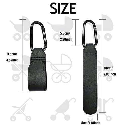 iZhuoKe Kinderwagen Haken[2 Stück],Taschenhalter Kinderwagen Leder Style,Klettverschluss Haken Kinderwagen Haken(Schwarz) - schwarz thumbnail 2